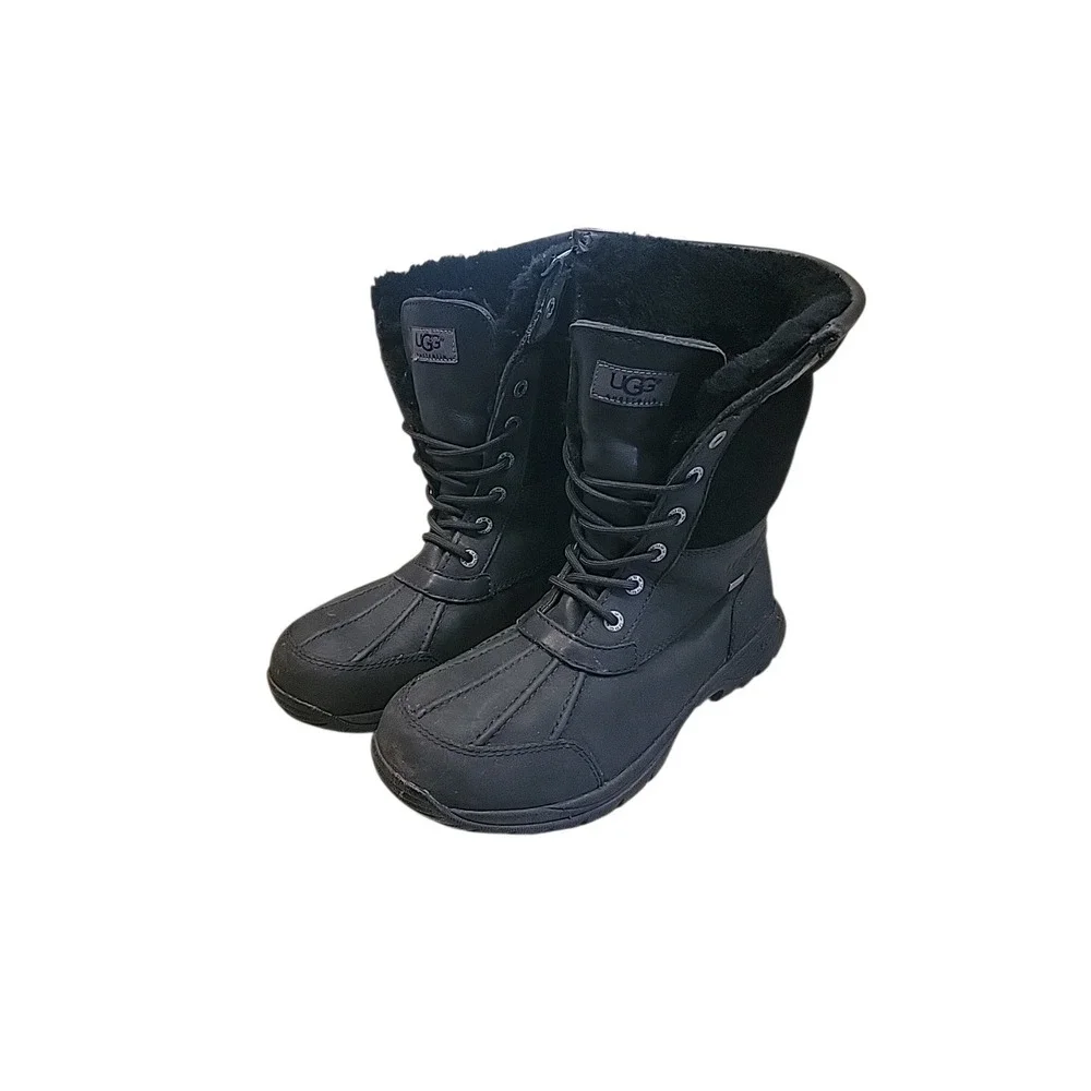 UGG Men's Black Waterproof Lined Leather Winter Snow Boots Lace Up Size 8